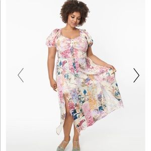 Unique Vintage Plus Size Pastel Patchwork Print Midi Dress